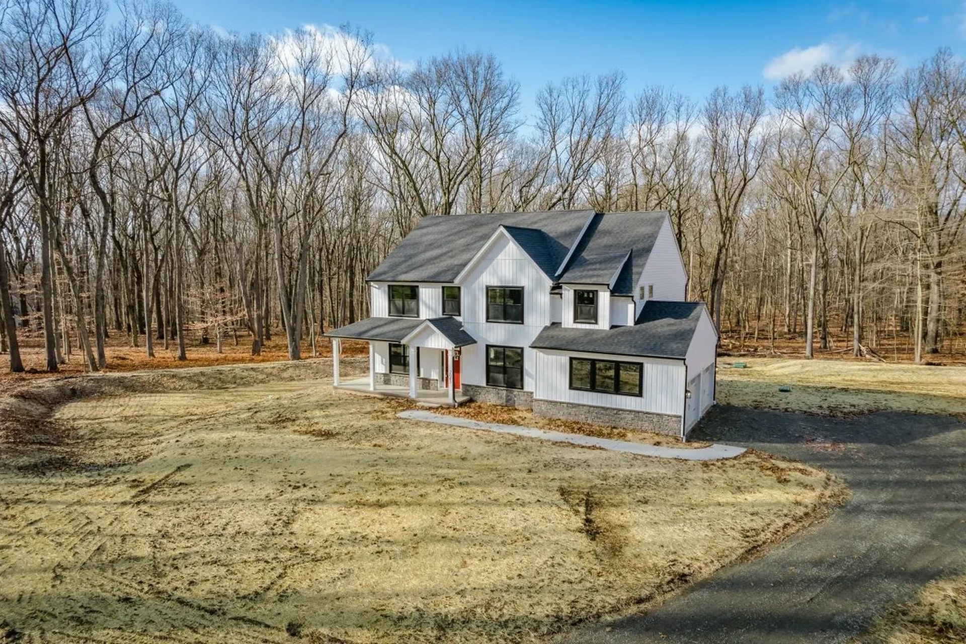 Zimrick custom home — aerial drone shot, Cedarville Rd Pottstown PA